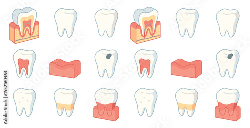 Dental health icons set – flat, teeth, oral care symbols for hygiene