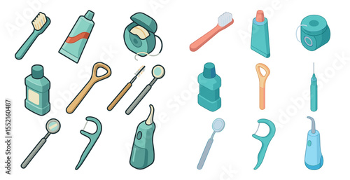 Dental care flat icons set – hygienic, oral health, teeth cleaning visuals