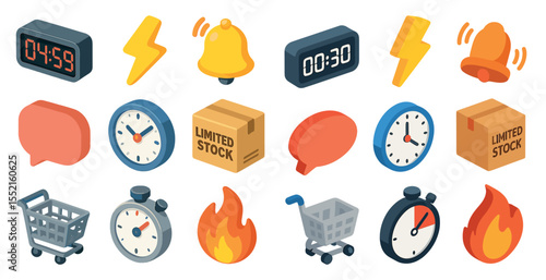E-commerce and shopping isometric icons set – 3d, retail, marketing symbols