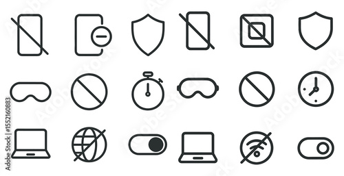 No access and no network line icons set – outline, linear, restricted symbols