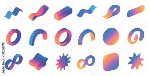 Abstract 3d icons set – creative, colorful, fluid shapes and design elements