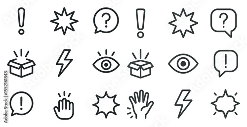 Notification and alert line icons set – outline, linear, communication symbols