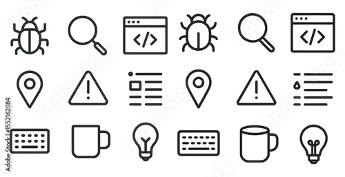 Web development line icons set – outline, coding, design elements for digital projects