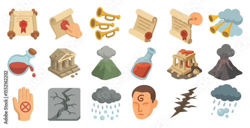 Ancient and mythology icons set – flat, outline, historical and legend symbols