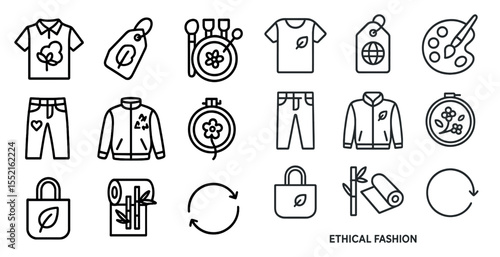 Ethical fashion and sustainability icons set – outline, eco, green living symbols