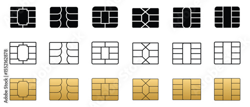 EMV chip icon vector set. Silhouette of EMV chip, Sim card icon vector set. Silhouette of mobile sim symbol and sign. Dual sim card icon vector illustration.