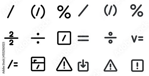 Mathematical symbols outline icons set – linear, formula and calculation elements