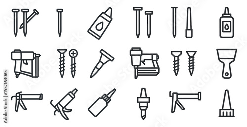 Construction and repair outline icons set – linear, diy, building tools symbols