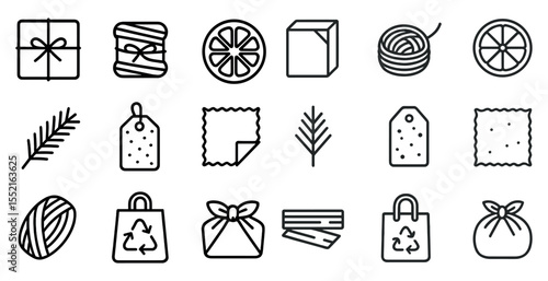 Sustainable lifestyle icons set – line, outline, eco-friendly, zero waste symbols