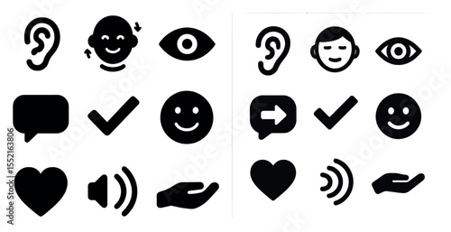 Accessibility and communication solid icons set – filled, assistive, symbol designs