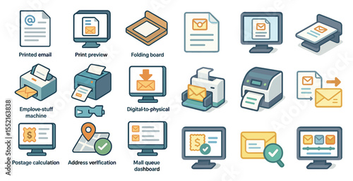 Email communication icons set – flat, digital, mailing and business symbols