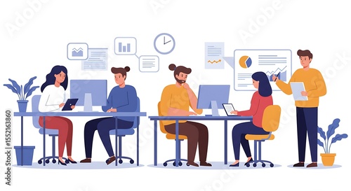 Office Collaboration and Teamwork – vector ilustration on a white background