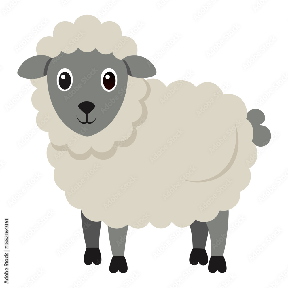 Cute cartoon sheep. Fluffy white farm animal lamb. Suitable for children's books, sticker, mascot, fairy tales, logo. Isolated vector illustration on white background Cute cartoon sheep. Fluffy white farm animal lamb. Suitable for children's books, sticker, mascot, fairy tales, logo. Isolated vector illustration on white background