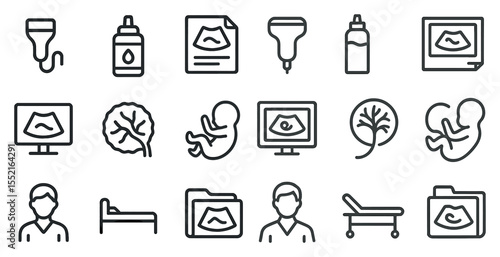 Pregnancy and ultrasound outline icons set – medical, fetal, healthcare graphics