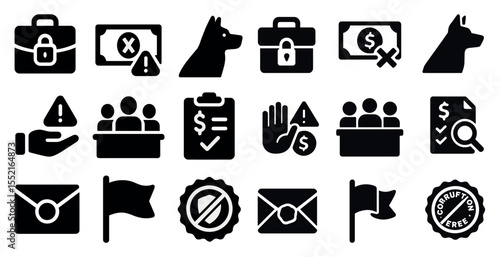Business and security solid icons set – filled, protection, financial symbols