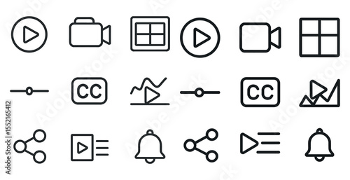 Media and video outline icons set – line, silhouette, streaming symbols