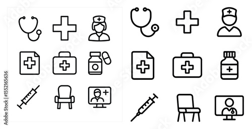 Healthcare and medicine line icons set – outline, medical, hospital symbols collection