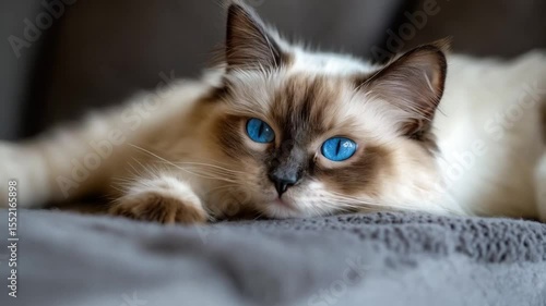 Wallpaper Mural Close-up of a Beautiful Ragdoll Cat with Blue Eyes Relaxing Torontodigital.ca