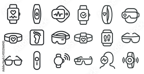 Wearable technology line icons set – fitness, health, smart devices