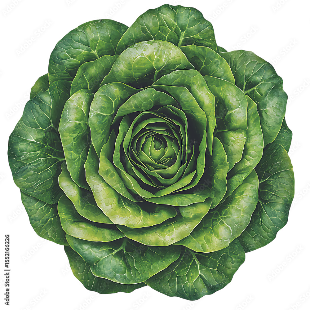 Obraz premium Close-up of vibrant green butter lettuce head on white or transparent png