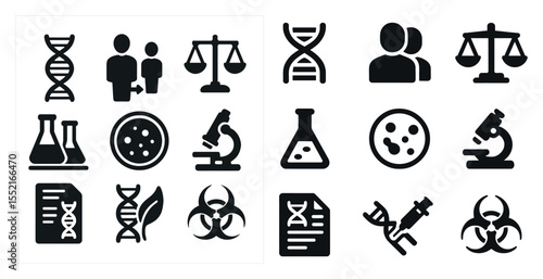 Science and research solid icons set – flat, filled, laboratory and experiment symbols