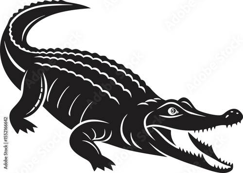 Aggressive Crocodile Silhouette Crawling with Open Mouth - Minimalist Vector Icon\Adobe Illustrator Artwork