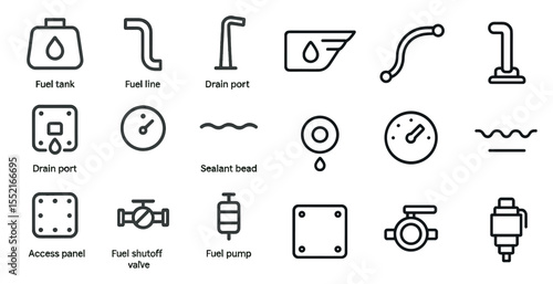 Plumbing and hvac outline icons set – linear, design, construction essentials