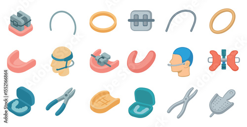 Orthodontics 3d icons set – braces, dental, orthodontic care, solid style symbols