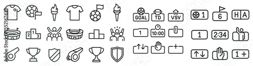 Sports and competition icons set – outline, line, athletic and game symbols