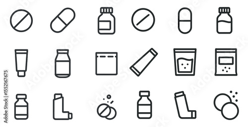 Pharmacy and medicine line icons set – outline, healthcare, pharmaceutical symbols