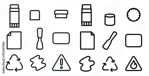Office supply linear icons set – outline, stationery, tools and organizational symbols