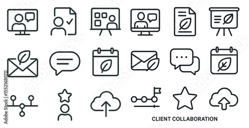 Business collaboration outline icons set – line, teamwork, communication symbols