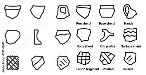 Archaeology line icons set – outline, linear, ancient artifact and excavation symbols