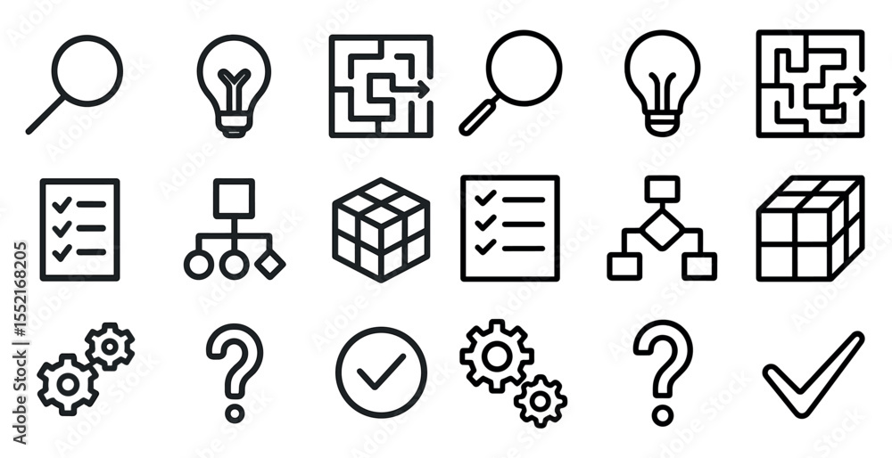 Naklejka premium Business and strategy line icons set – outline, linear, workflow and planning symbols