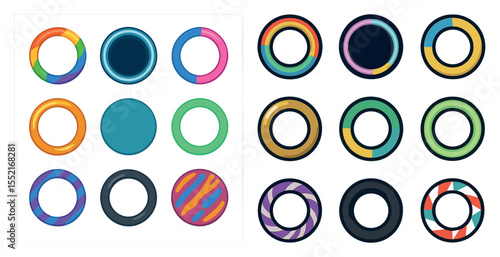 Colorful charts and graphs icons set – isometric, filled, infographic symbols