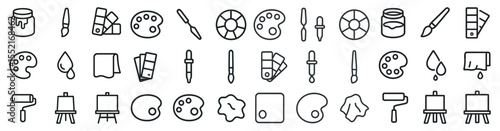 Art and painting icons set – outline, linear, creative design tools collection