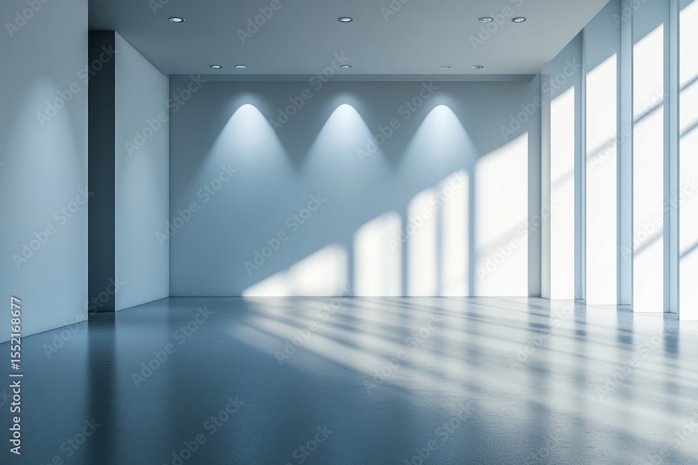 Fototapeta premium Spacious minimalistic interior with natural light and long shadows