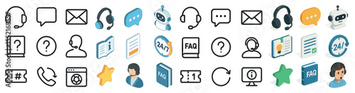 Customer service icons set – isometric, chat, support and communication symbols