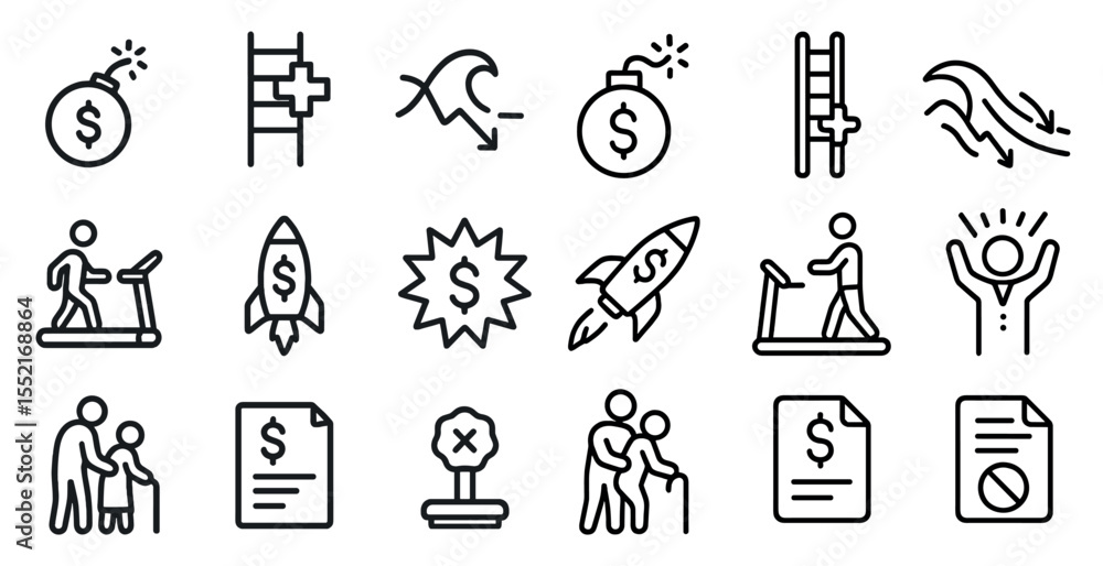 Fototapeta premium Finance and innovation outline icons set – linear, business, money management tools