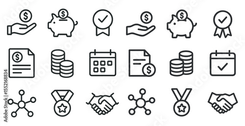 Finance and business line icons set – outline, economy, financial symbols
