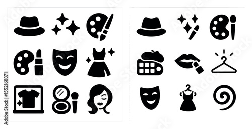 Fashion and makeup silhouette icons set – solid, style, beauty symbols collection