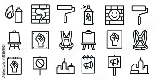 Graffiti and street art icons set – outline, linear, urban and creative symbols