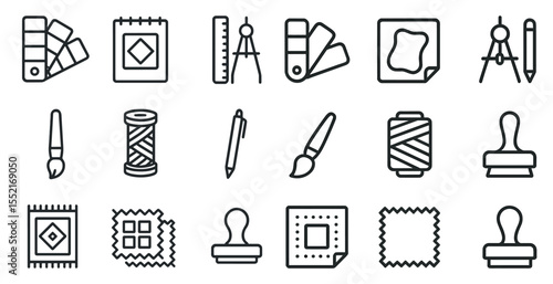 Art and design outline icons set – tools, creative, sketch symbols