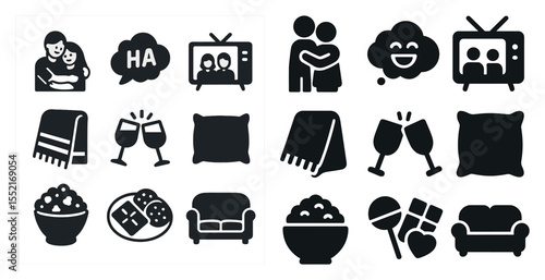 Family and home filled icons set – silhouette, solid, cozy and relaxation symbols
