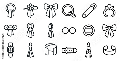 Fashion and accessories outline icons set – linear, style, clothing and design elements