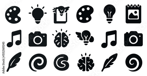 Creativity and art silhouette icons set – artistic, design, inspiration symbols