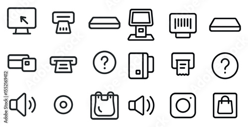 Technology and retail icons set – outline, linear, digital shopping symbols