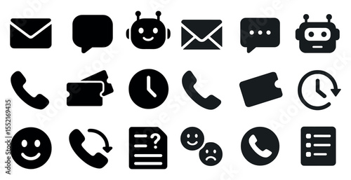 Communication and tech icons set – solid, filled, chat and email symbols