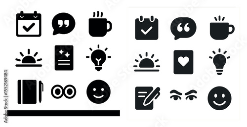 Communication and daily activity icons set – silhouette, solid, conversation, lifestyle