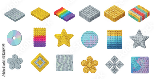 Puzzle pieces icons set – isometric, 3d, jigsaw, assembly game visuals